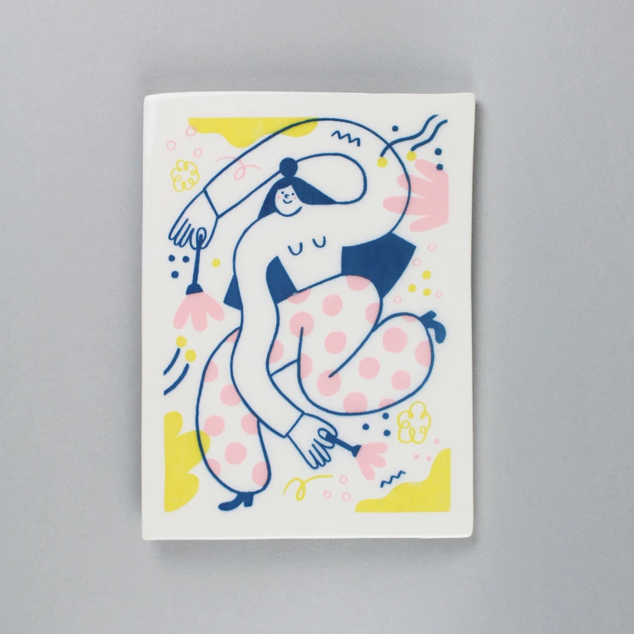 screen-printed tile. Screen printing on ceramic with engobe. Limited edition. Illustration by Ana Seixas