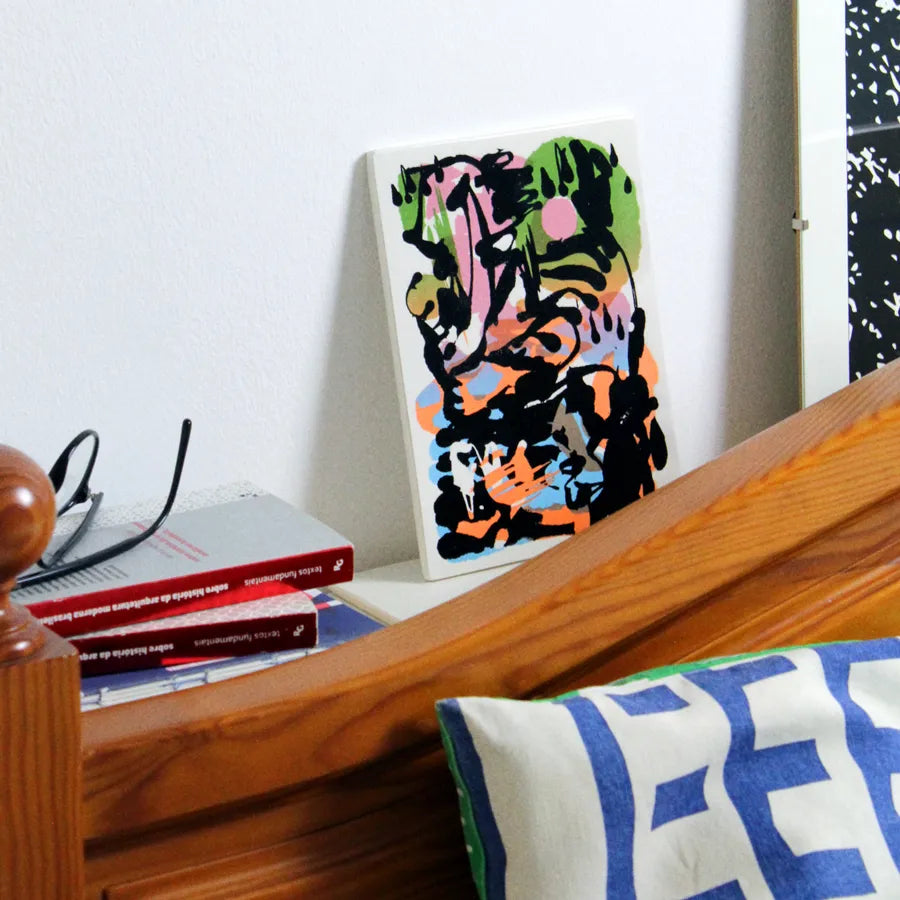 screen-printed tile. Screen printing on ceramic with ceramic inks. Limited edition. Illustration by Bráulio Amado