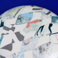 Hand-built decorative ceramic deep plate with organic, abstract forms and colourful details, made from earthenware and coloured earthenware, finished with a glossy transparent glaze. Created by artist Cíntia Coutinho, also known as Espirro.