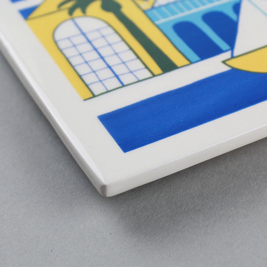 screen-printed tile. Screen printing on ceramic with ceramic inks. Limited edition. Illustration by Ileana Rovetta