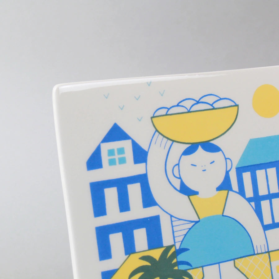 screen-printed tile. Screen printing on ceramic with ceramic inks. Limited edition. Illustration by Ileana Rovetta