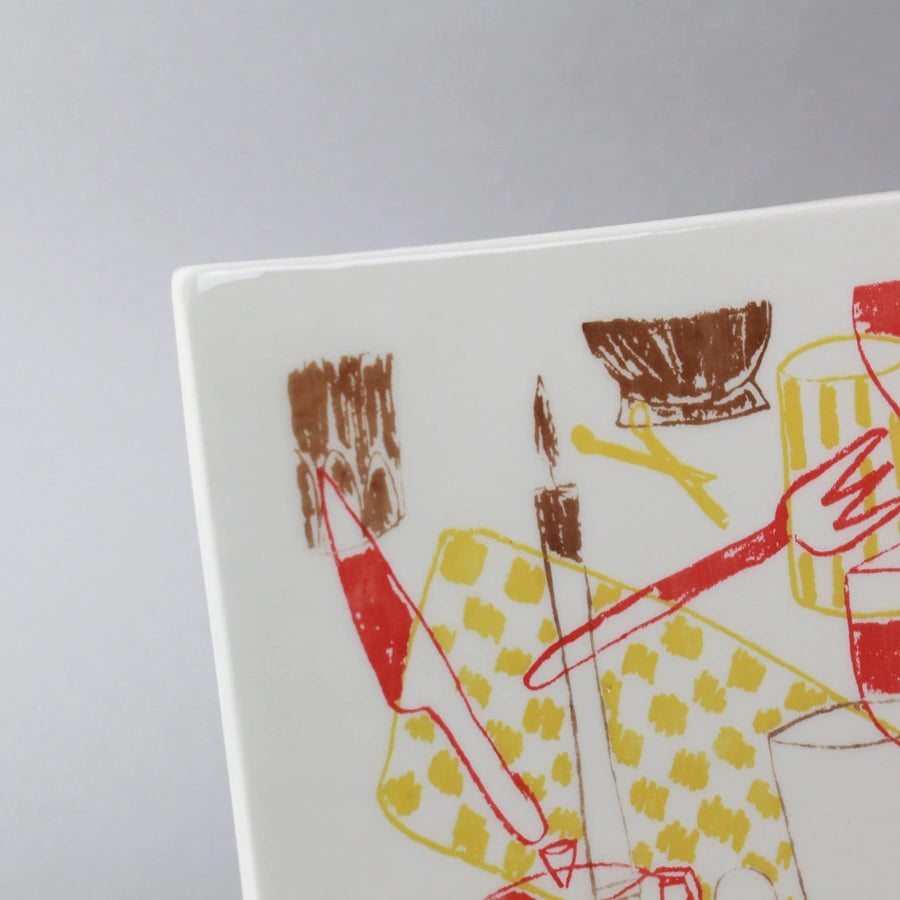 screen-printed tile. Screen printing on ceramic with engobe. Limited edition. Illustration by Joana Dornellas