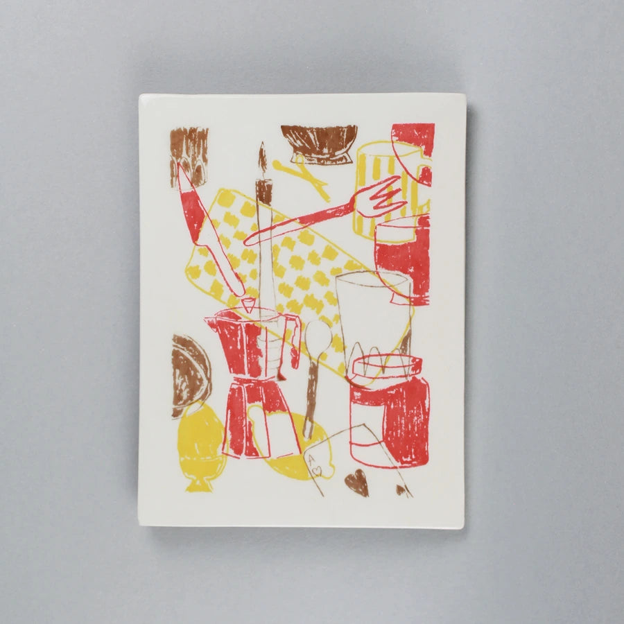 screen-printed tile. Screen printing on ceramic with engobe. Limited edition. Illustration by Joana Dornellas